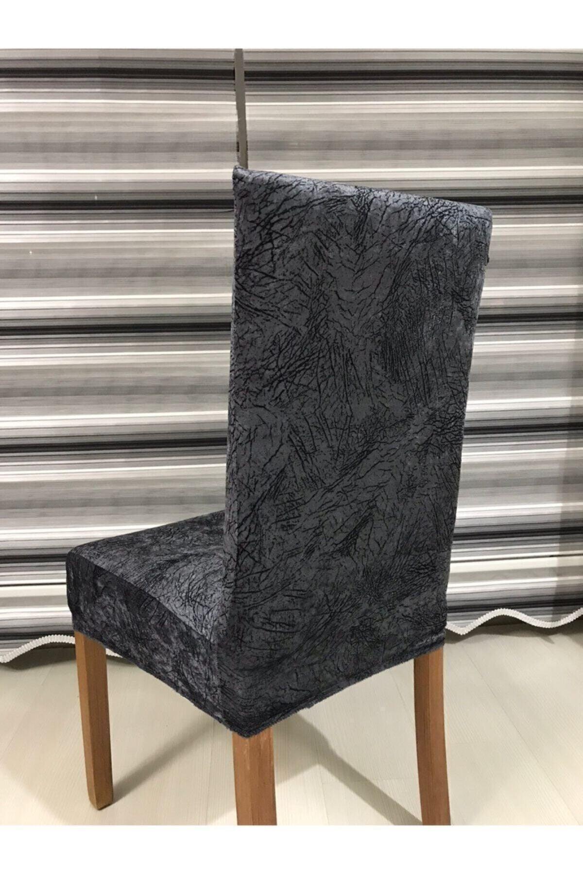 Anthracite Color Vein Patterned Velvet Standard Chair Cover1 Piece Elastic Single Cover - Swordslife