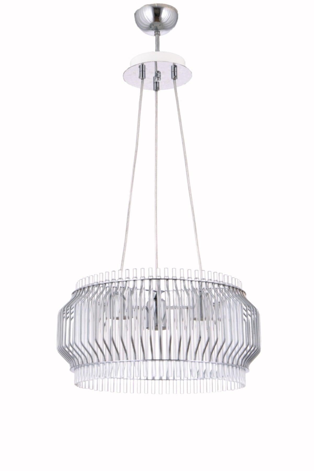 Apollo 40 Modern 3 Piece Silver Chrome Pendant Lamp With Glass Rod - Çakır Chandelier - Swordslife