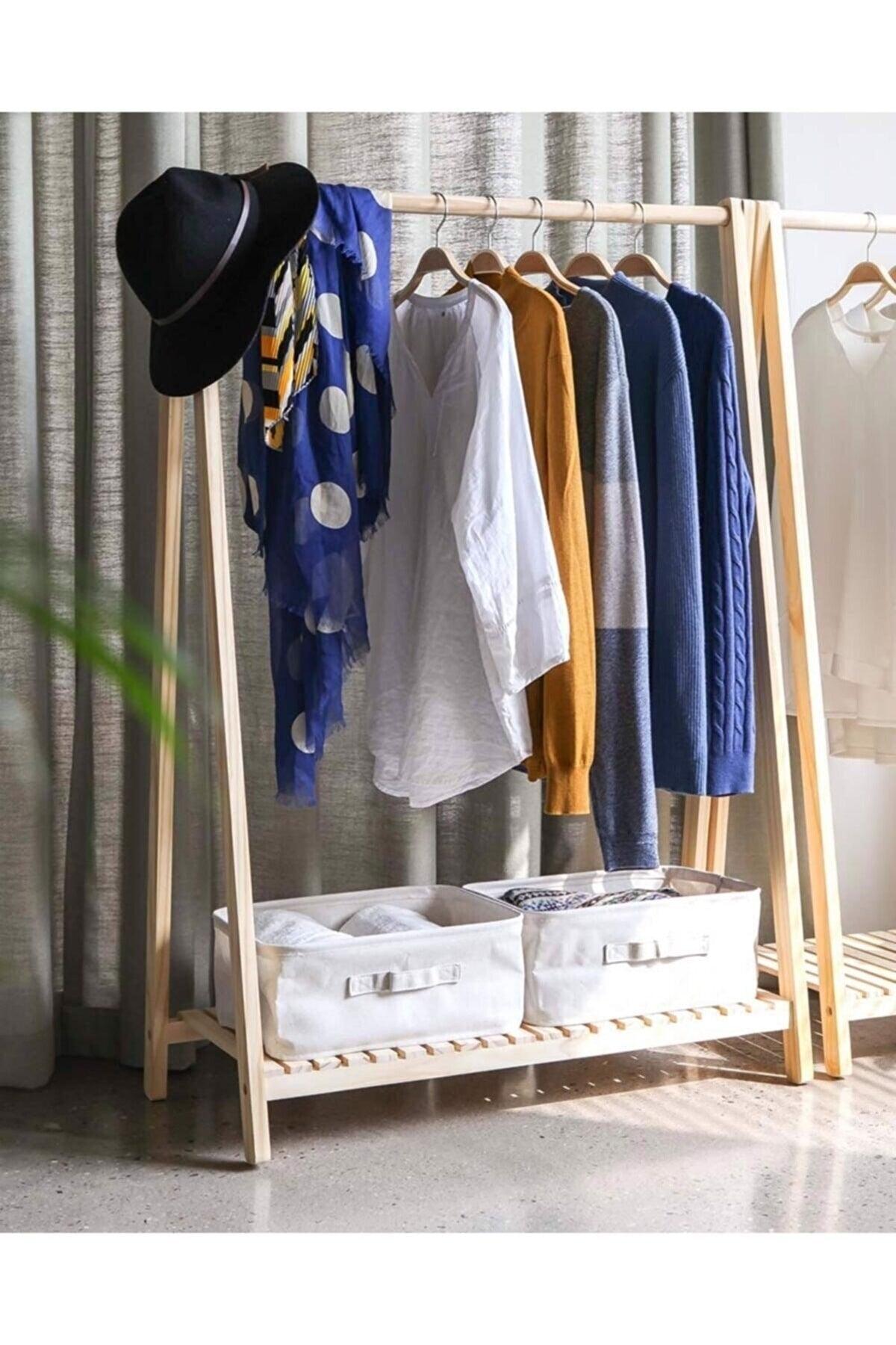 Garment Hanger Natural Wooden Leg Clothes Hanger Wardrobe Rack 125x86x38 Cm - Swordslife