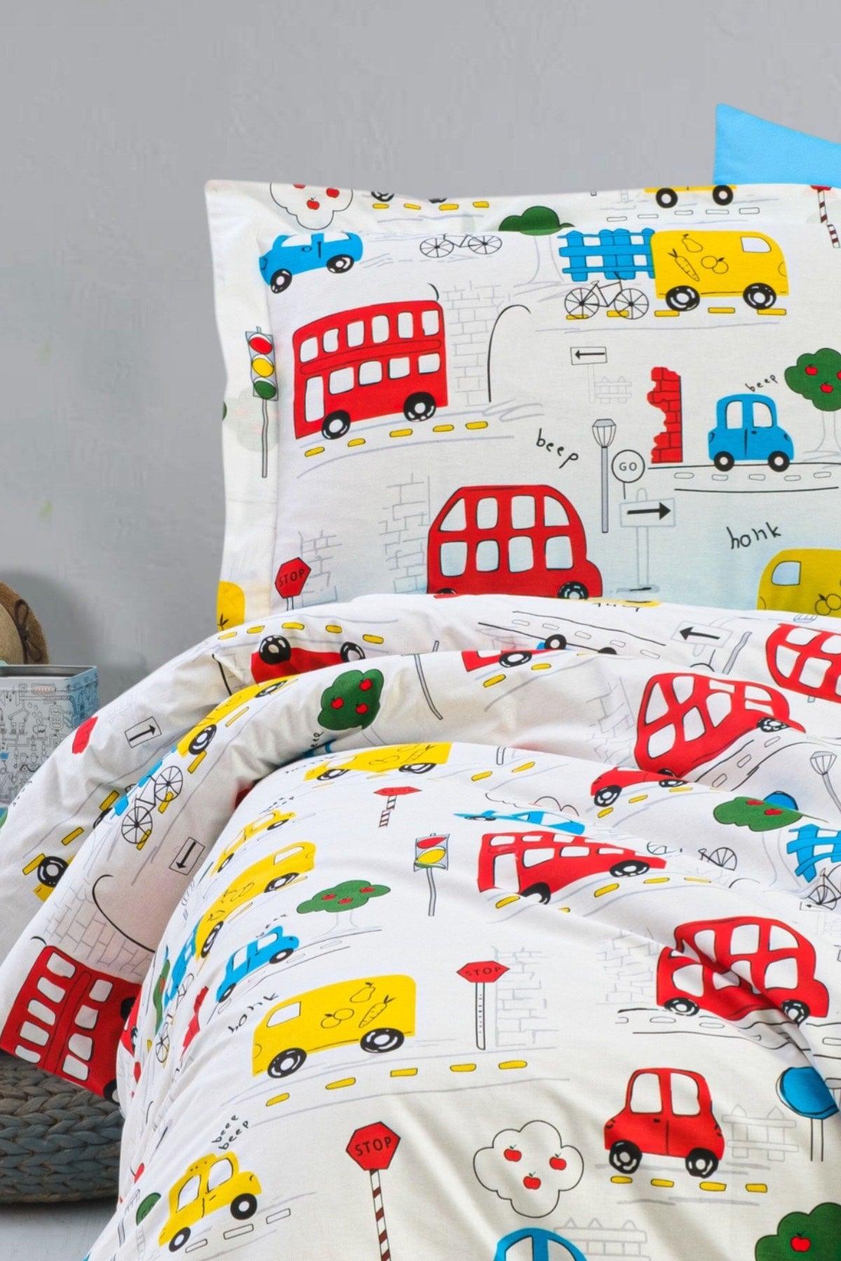 100% Cotton Single Ranforce Kids Duvet Cover Set with Car Traffic Light - Swordslife