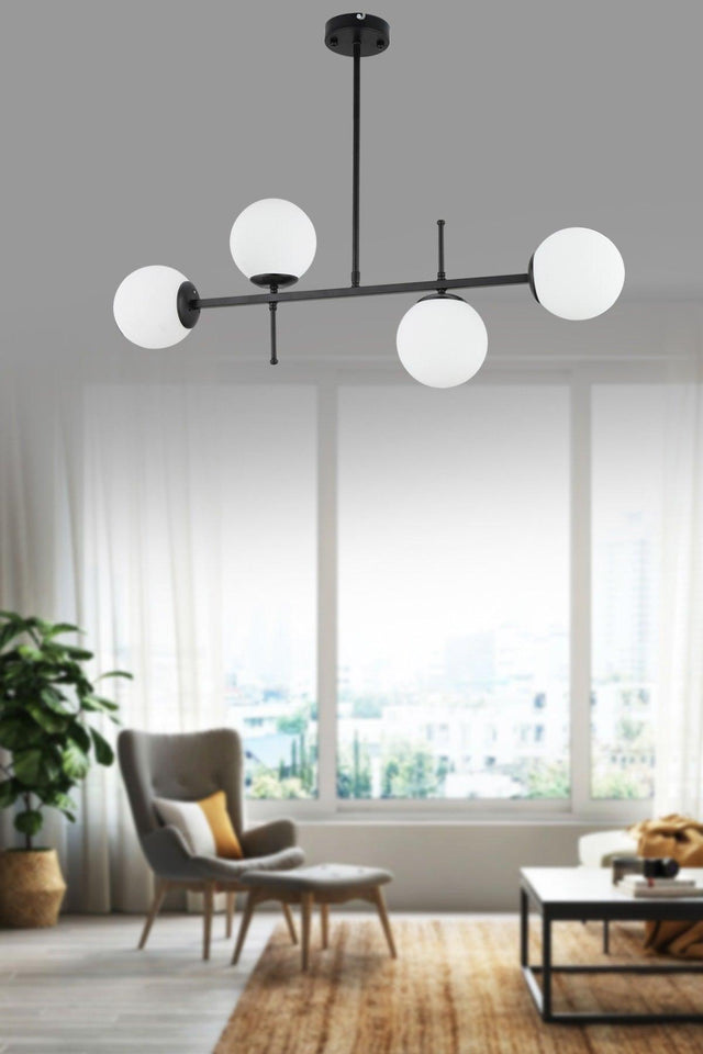 Arjin 4-Set Black and White Glass Chandelier Dining Table - Swordslife