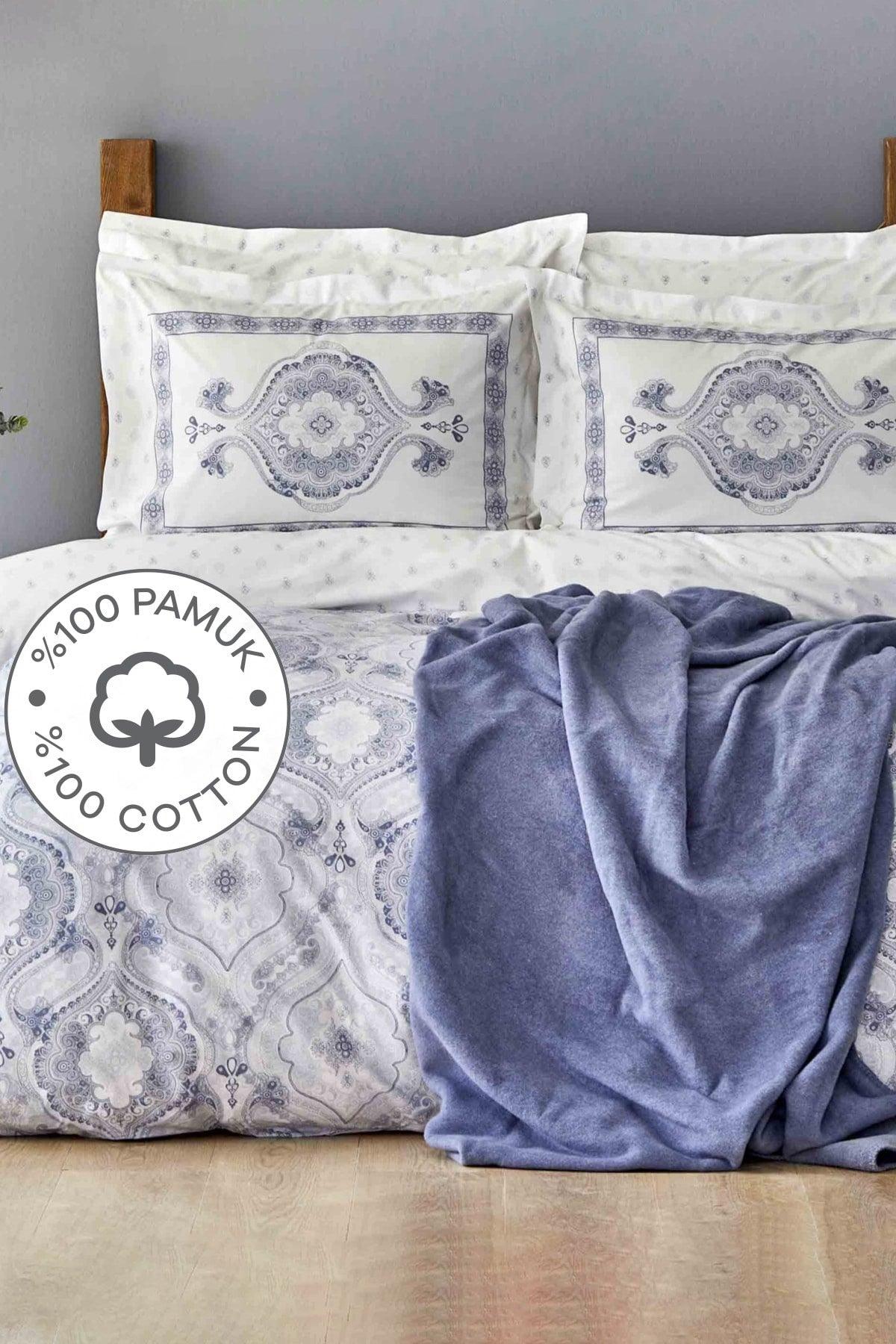 Arlen Indigo Double 100% Cotton Duvet Cover Set Cotton Blanket - Swordslife