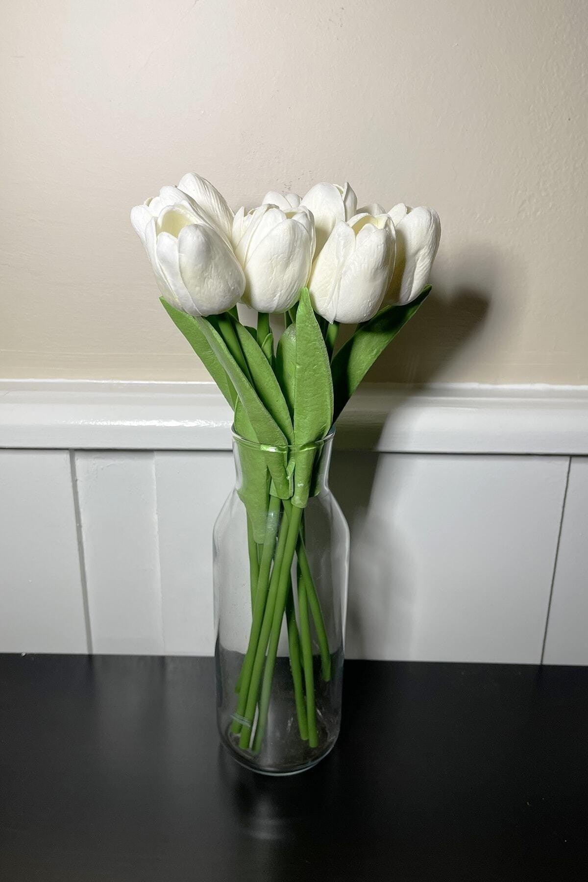 Artificial Flower Wet Tulip 10 Pcs White - Swordslife