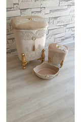 Asil Home Cornered 3 Piece Velvet Dowry Lacy Bathroom Dirty Laundry Basket Set - Swordslife