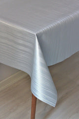 Lined Wipeable Pvc Oilcloth Table Cloth Striped Gray - Swordslife