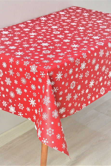 Lined Erasable Pvc Oilcloth Table Cloth Red Snowflake - Swordslife