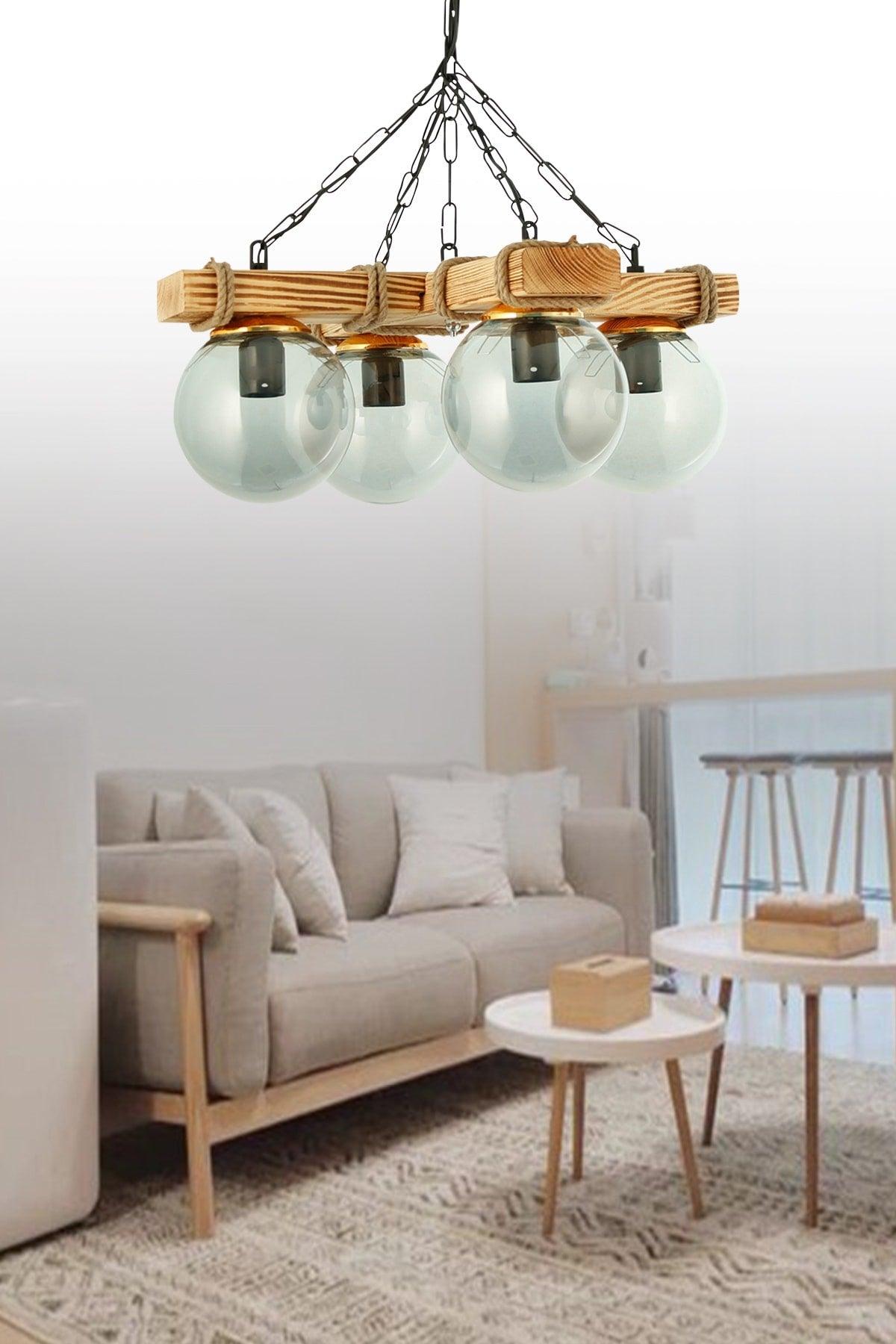 Authentic Wood Quadruple Smoked Globe Glass Chandelier - Swordslife