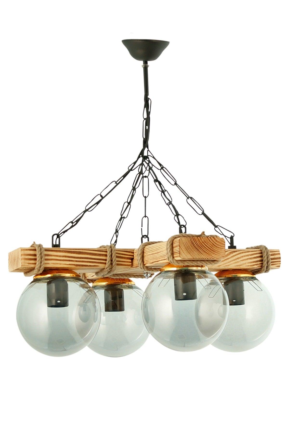 Authentic Wood Quadruple Smoked Globe Glass Chandelier - Swordslife