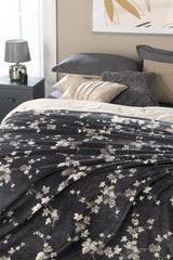 Autumn Ivy Printed Super Soft Double Blanket 200x220 Cm Anthracite - Swordslife