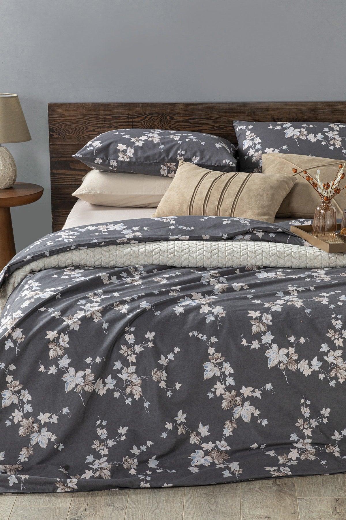 Autumn Ivy Cotton Double Duvet Cover Set 200x220 Cm Anthracite - Swordslife