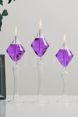 Footed Diamond Glass Oil Lamp Set of 3 Oil Lilac - Swordslife