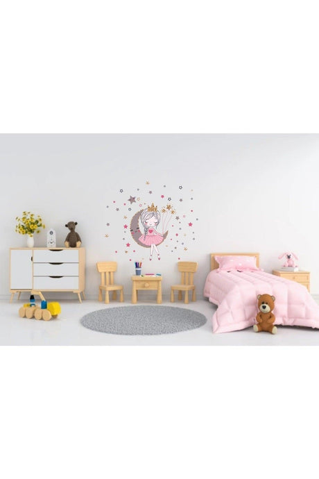 Happy Girl Sitting On The Moon Kids Room Wall Sticker Mega Boy - Swordslife