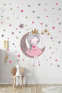 Cute Girl Sitting on the Moon and 140 Pieces Star Mega Set Kids Room Wall Sticker Set. - Swordslife