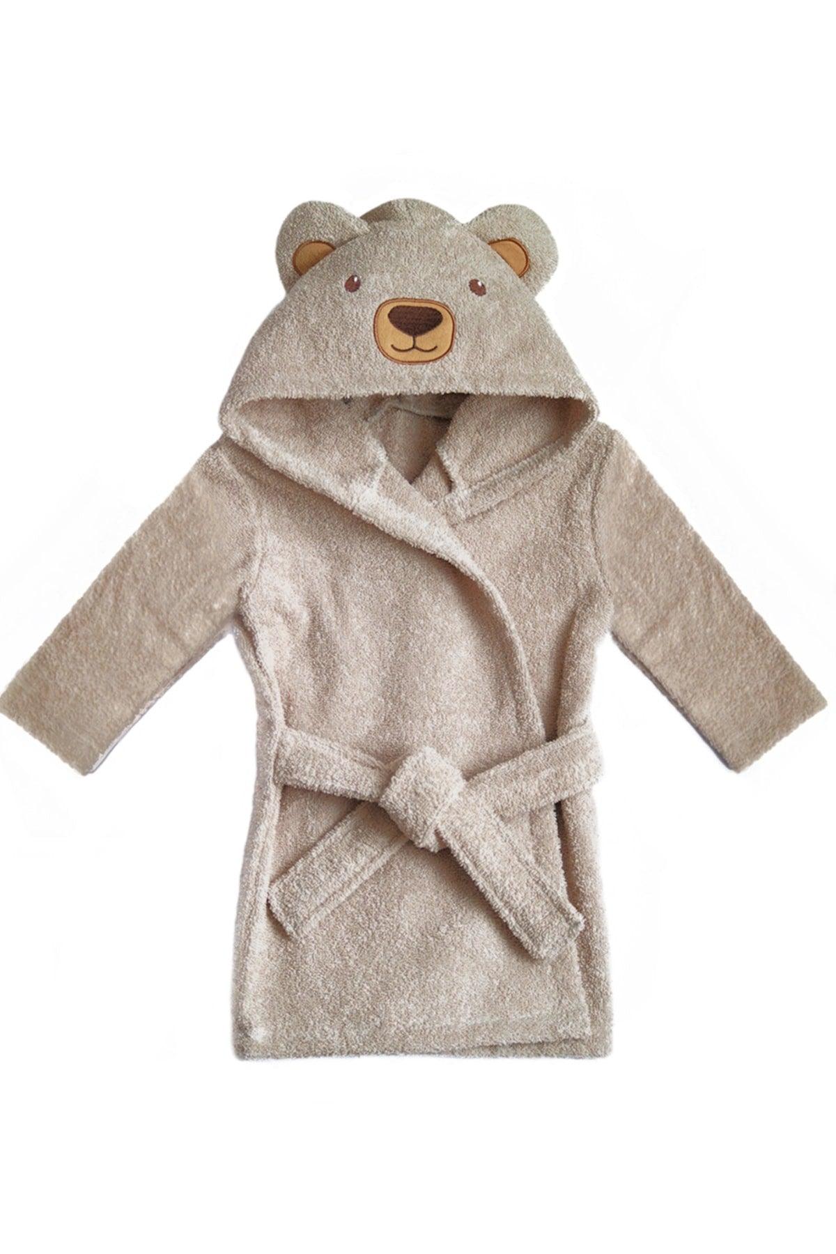 Baby Bathrobe New Born, Bear Animal Brown Towel Bathrobe, 100% Cotton, 0-12 Months, Baby Boy - Swordslife