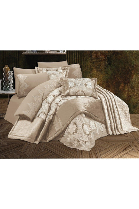 Bade Dowery Package 10 Pieces Fiber Filled Cappuccino (bedspread+duvet cover+blanket) - Swordslife