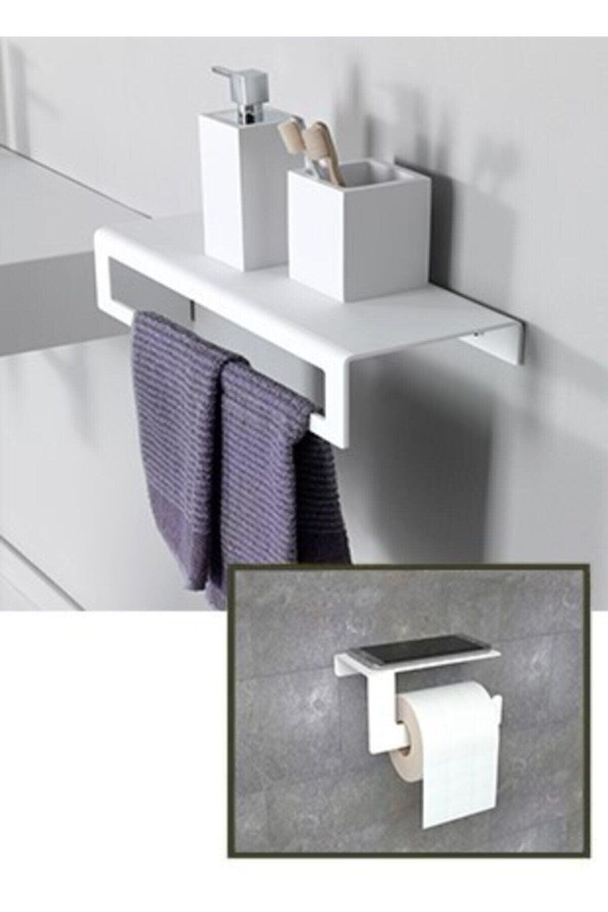 Badezimmer Regal, Sarg und Toilettenpapierhalter,Metal Weiß - Swordslife