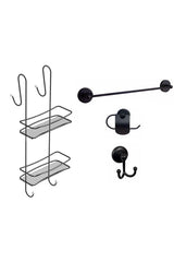 Badezimmer Zubehör Set mit 4 Schwarz, Edelstahl Duschkabine Hanger Duschkabine Shampoo Schwarz D-3 - Swordslife