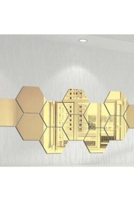 Honeycomb Gold Decorative Hexagonal 12x Ornamental Acrylic Mirror 11x12,5cm Entrance Wall Plexi with Adhesive Tape - Swordslife