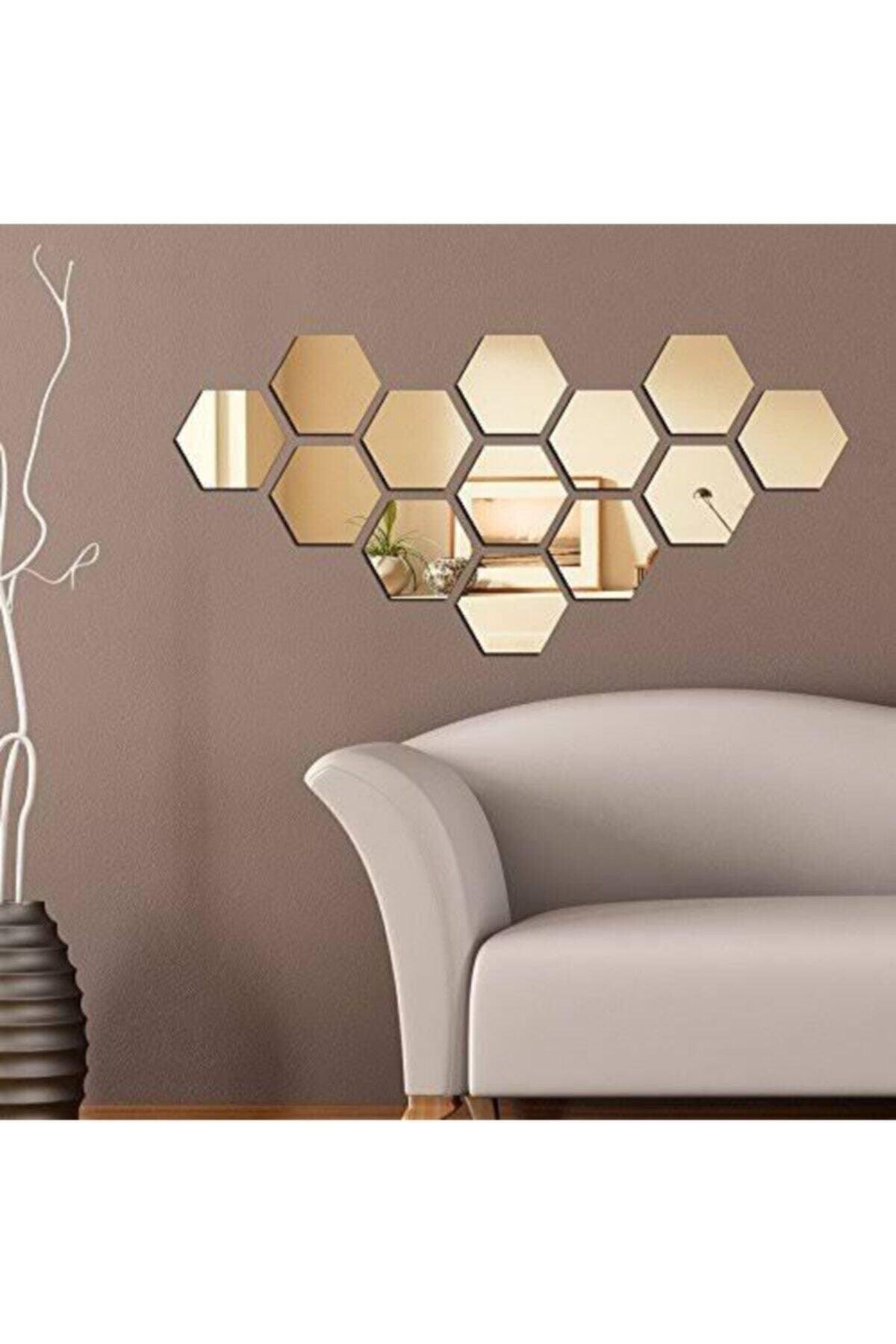 Honeycomb Gold Decorative Hexagonal 12x Ornamental Acrylic Mirror 7,5x8,5cm Entrance Wall Plexiglass with Adhesive Tape - Swordslife