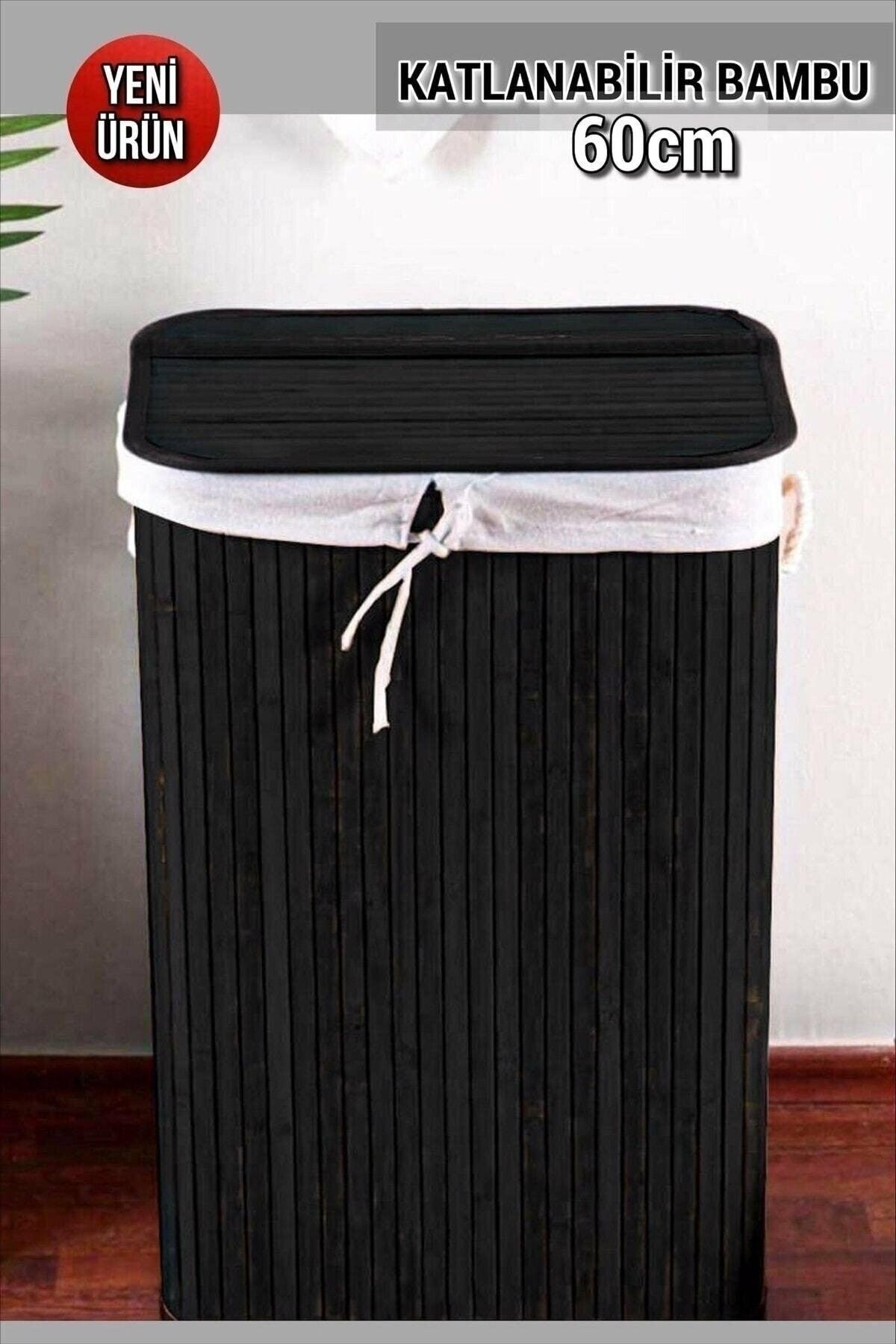 Bamboo Collapsible Black Laundry Basket