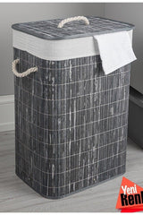 Bamboo Folding Laundry Basket Gray - Swordslife