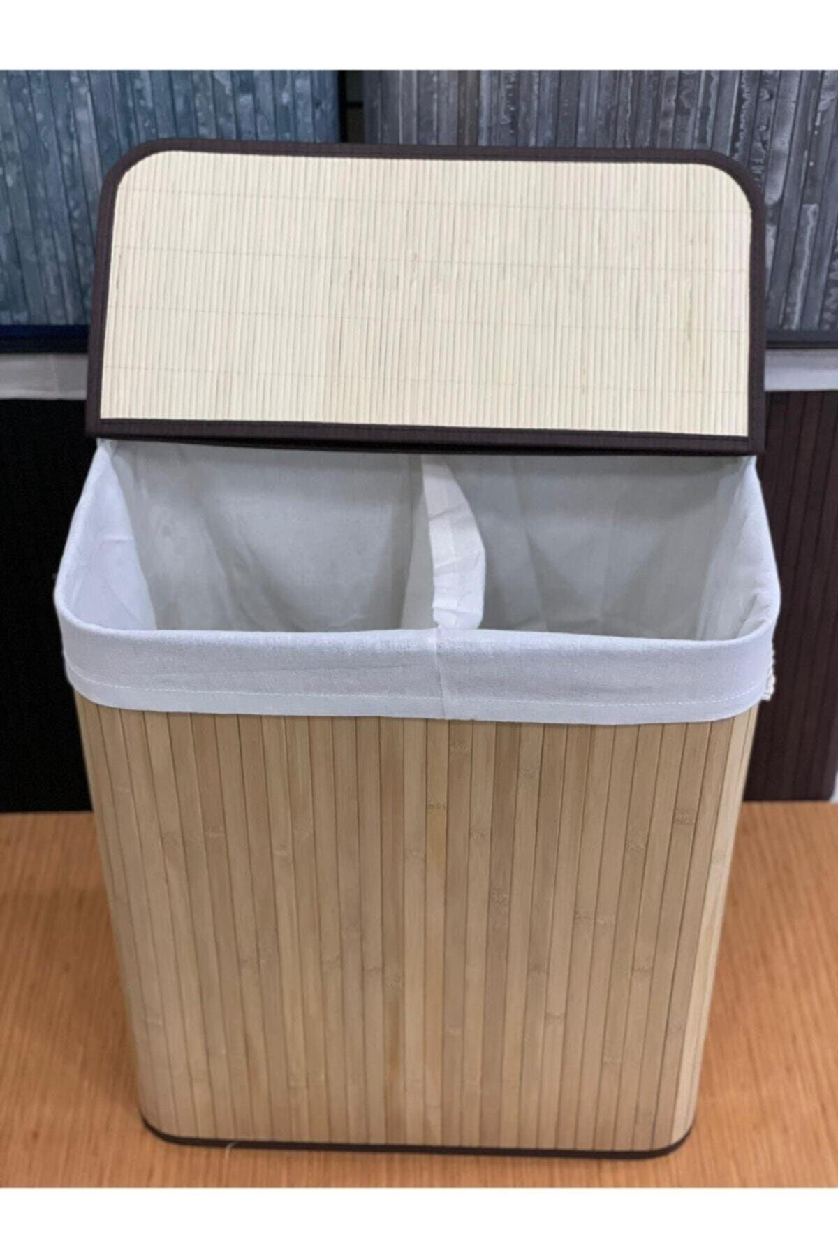 Bamboo Rectangular Laundry Basket with 2 Compartments Fma07205 Fma03153 - Swordslife