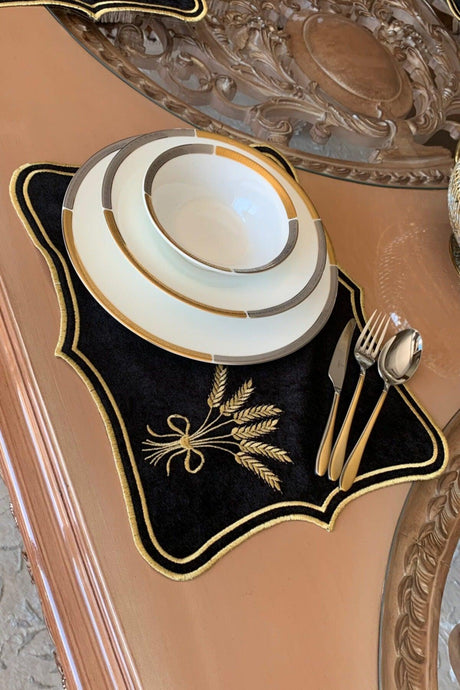 Başak Placemat Supla Set of 6 Velvet Black-gold - Swordslife