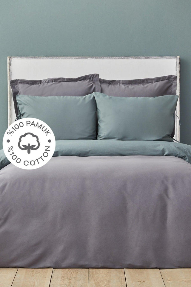 Basic Petrol Anthracite Double Sided Double Duvet Cover Set - Swordslife