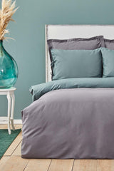 Basic Petrol Anthracite Double Sided Double Duvet Cover Set - Swordslife