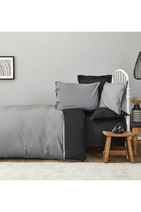 Basic Black Dark Gray 100% Cotton Double Sided Double Duvet Cover Set - Swordslife