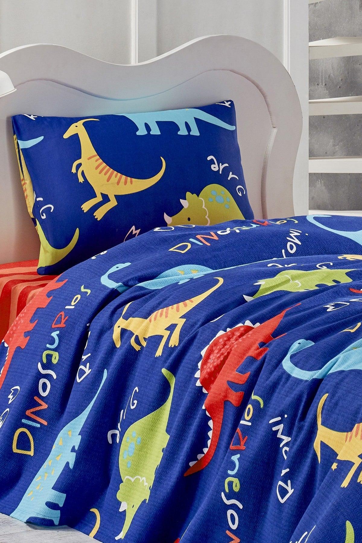 Printed Pique Set Single Dinosaur Blue - Swordslife