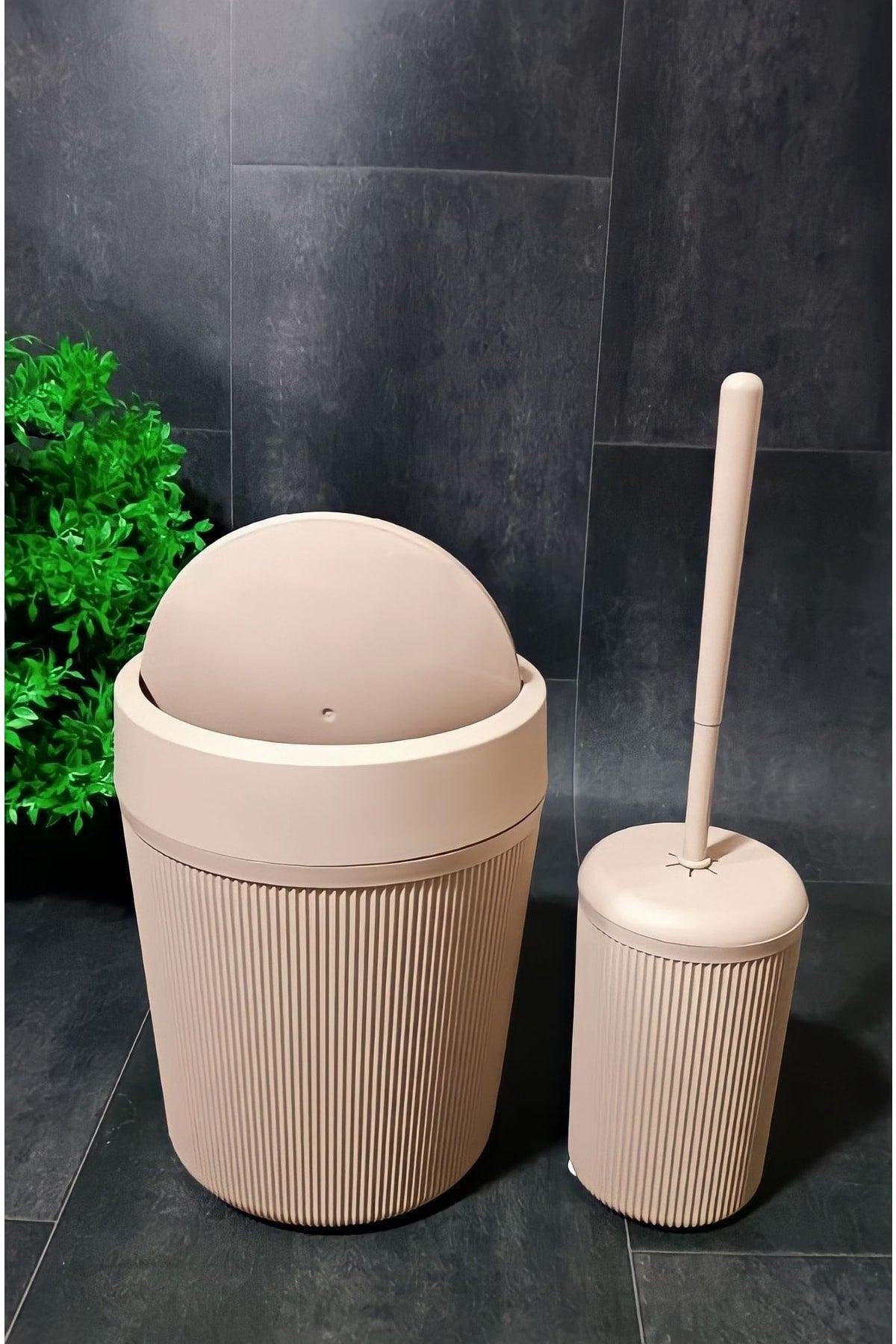 Bathroom Dustbin Wc Toilet Brush Acrylic Set of 2 Brown - Swordslife