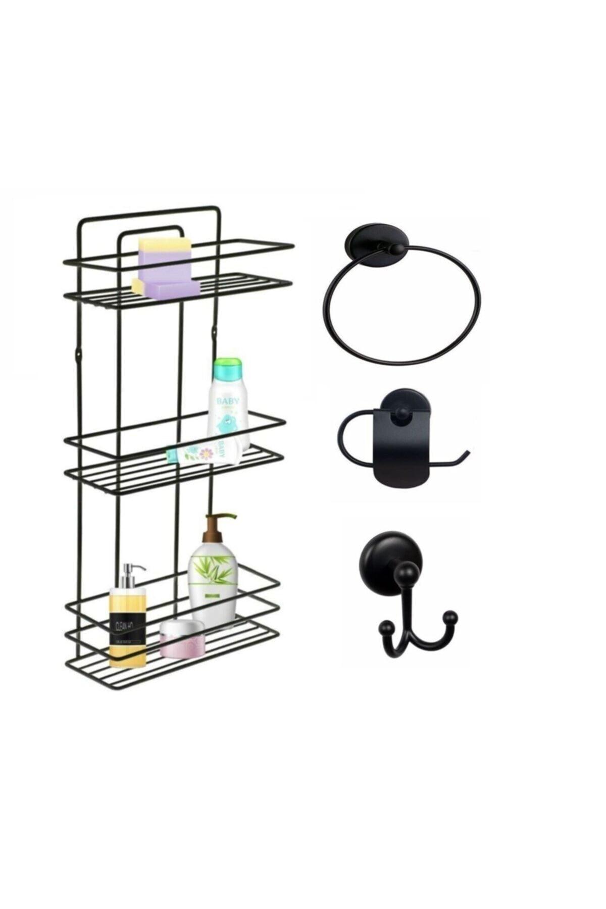 Bathroom Accessory Set of 4 Black , Lifetime Stainless Corner Shower Shelf Shampoo Holder Black Tş-03 - Swordslife