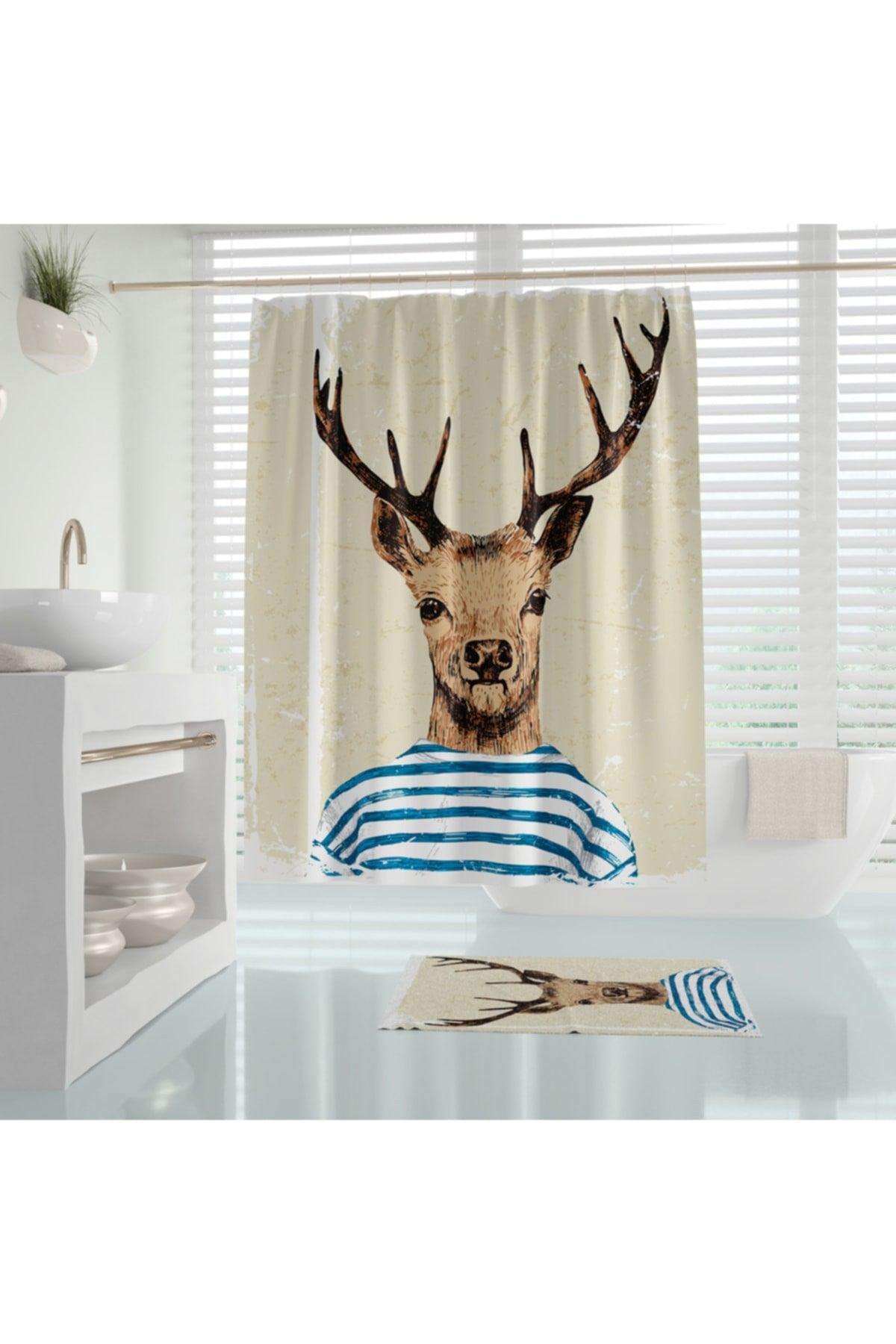Bathroom Shower Curtain-single Wing Shower Curtain, Digital Printed Luxury Bathtub Curtain Deer Pattern Shower Curtain - Swordslife