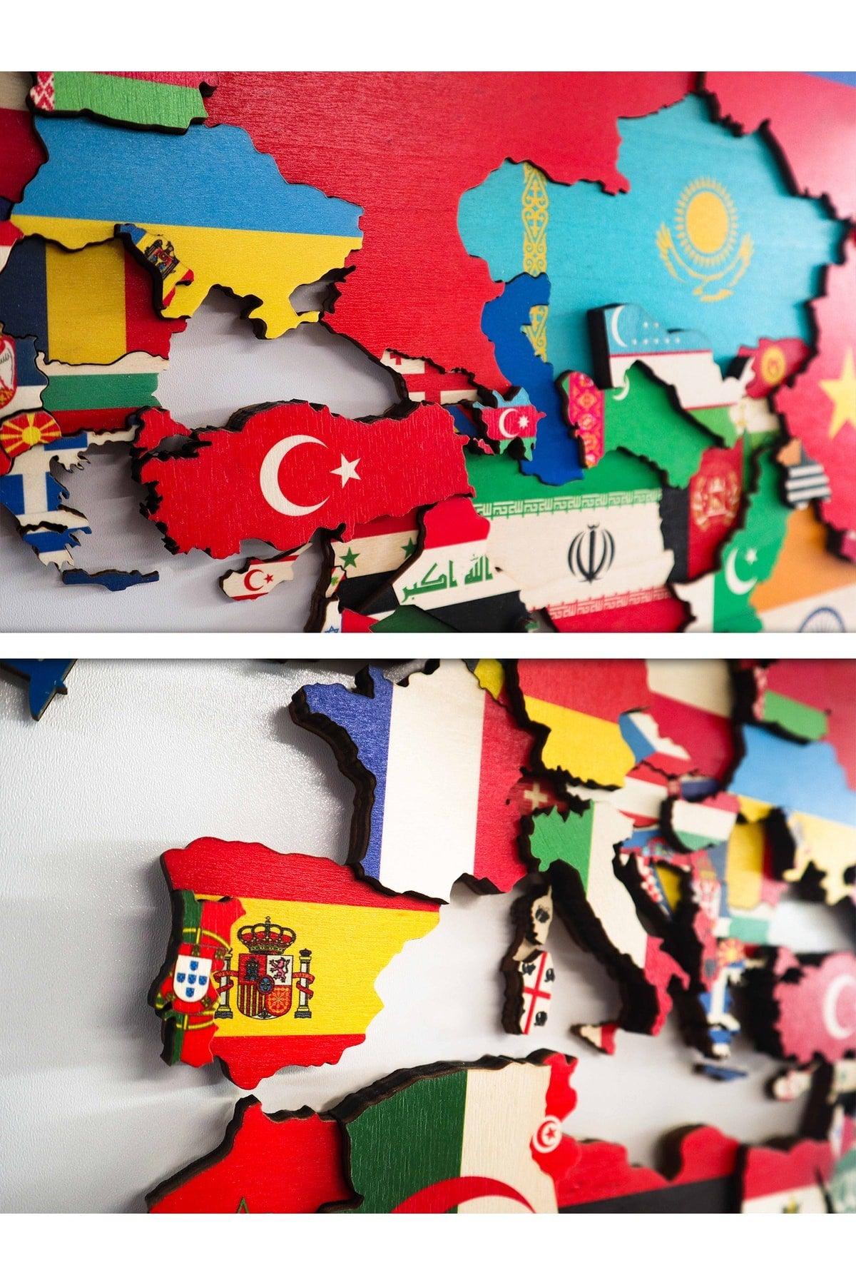 Wooden World Map with Flags - Swordslife