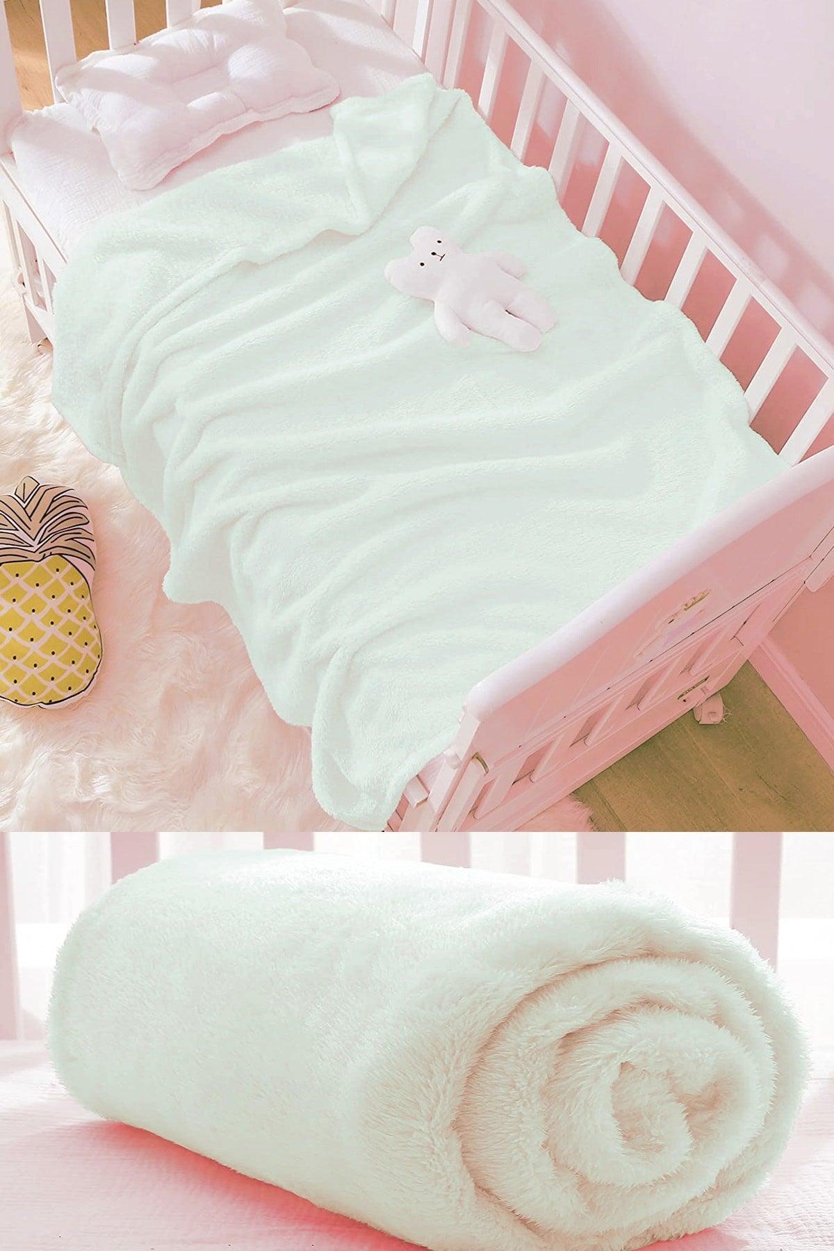 Baby Blanket White Newborn Baby Crib Stroller Swaddle Plush Blanket 100x120 cm - Swordslife