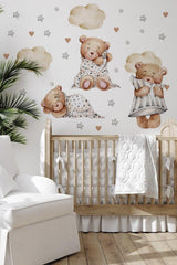 Baby Kids Room Wall Sticker Set - Sleeping Bears, Stars, Polka Dots And Clouds Themed - Swordslife