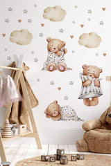 Baby Kids Room Wall Sticker Set - Sleeping Bears, Stars, Polka Dots And Clouds Themed - Swordslife