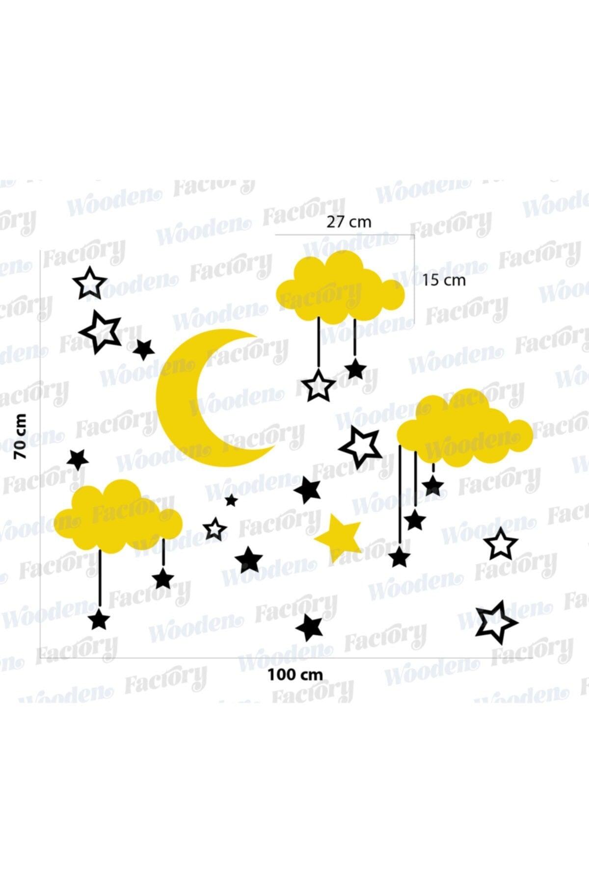 Wooden Sky Composition Wall Decor For Baby Room In Yellow-Black Colors - Swordslife