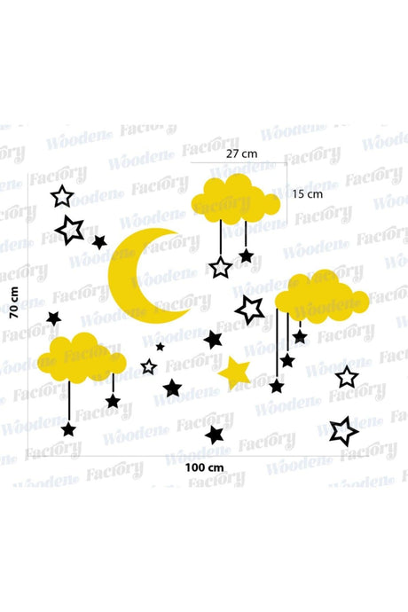 Wooden Sky Composition Wall Decor For Baby Room In Yellow-Black Colors - Swordslife