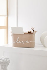 Beige Love Printed Rectangular Basket //30x21x18 - Swordslife