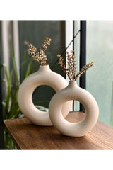 Beige Ring Vase 2 Pieces 19x17-15x14'cm - Swordslife