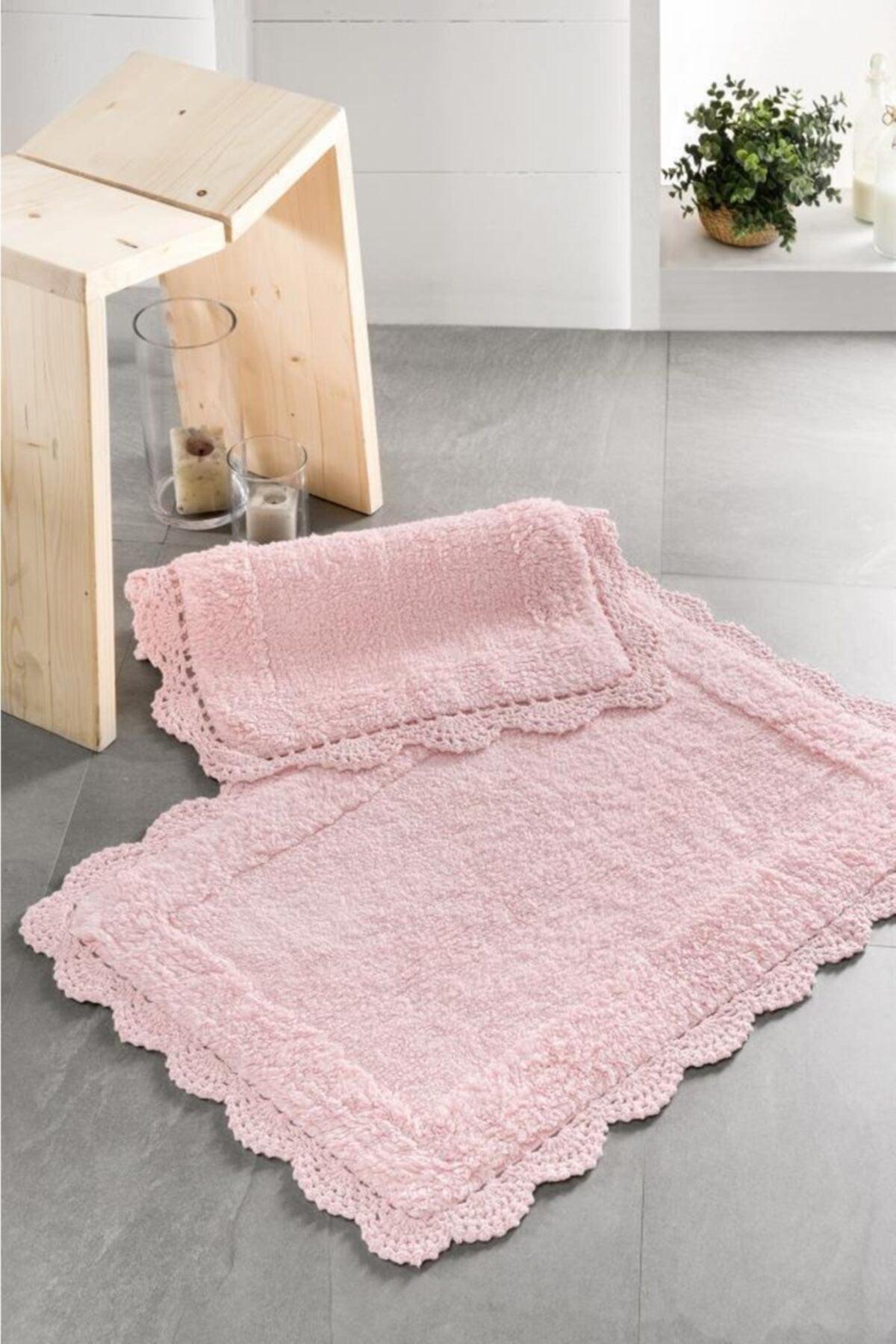 Belton Edge Hand Knitted Bath Mat Set 45x60-50x80 Cm Pink - Swordslife