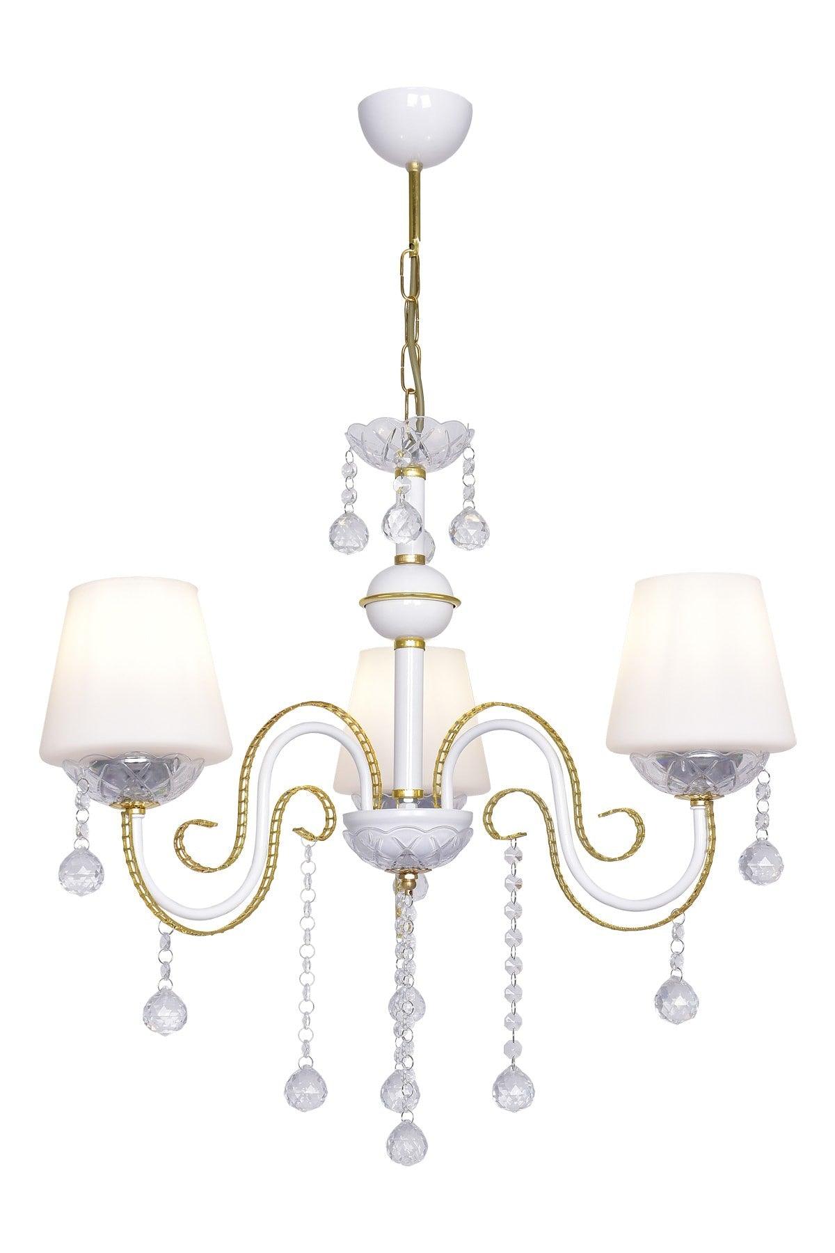 Berfin Triple White Yellow Special Static Painted Stainless Gold Stone Chandelier - Swordslife