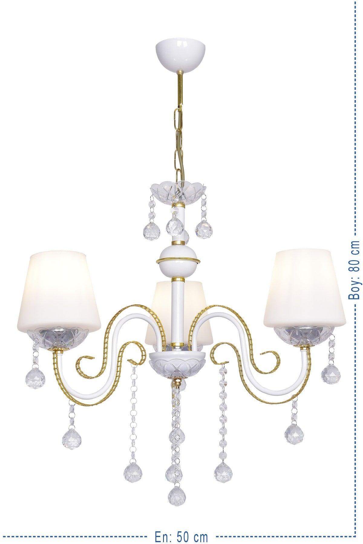 Berfin Triple White Yellow Special Static Painted Stainless Gold Stone Chandelier - Swordslife