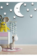 White Moondede + 10 White Stars Kids Room Wooden Wall Decoration - Swordslife