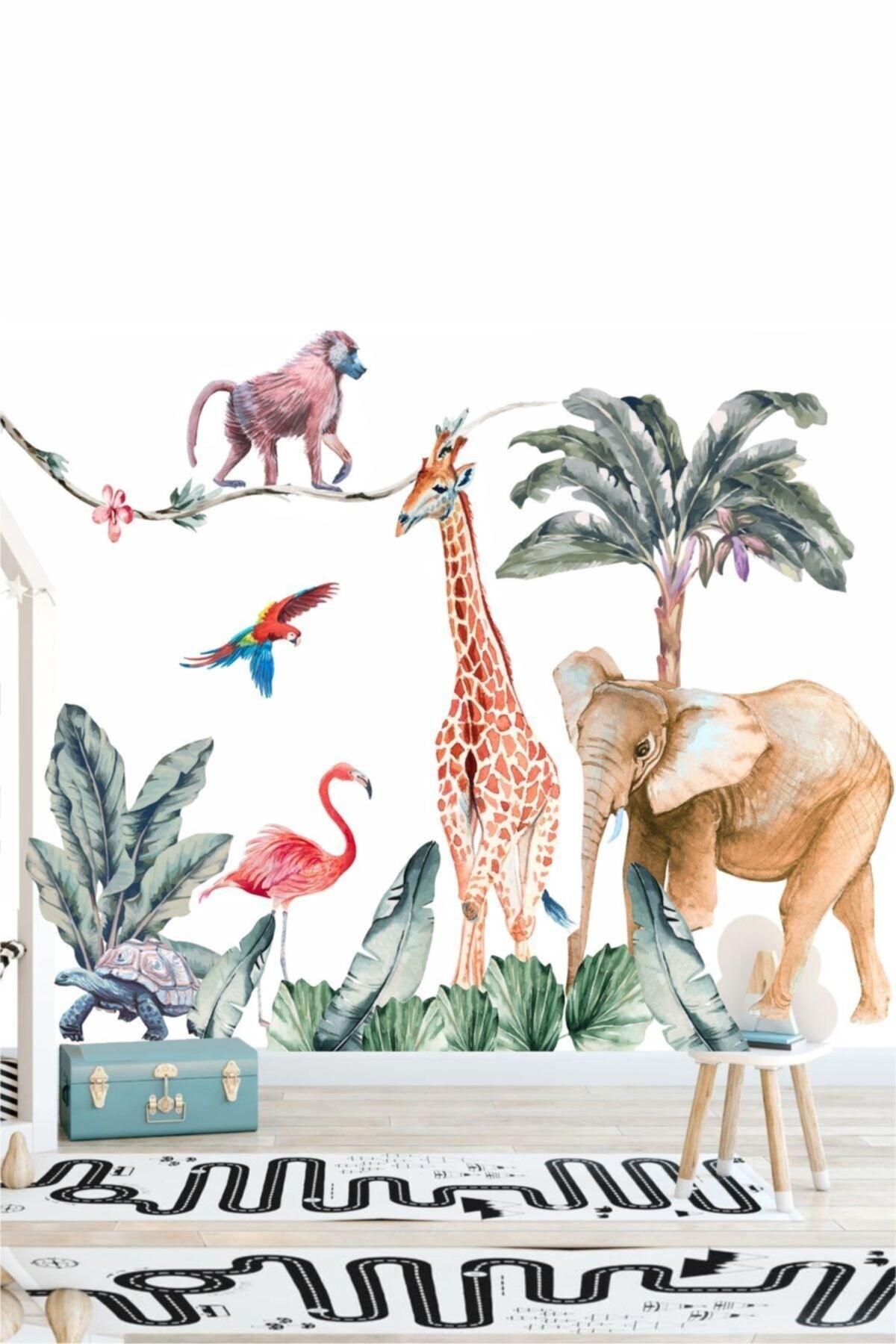 White Color Amazon Animals Kids Room Wall Sticker - Swordslife