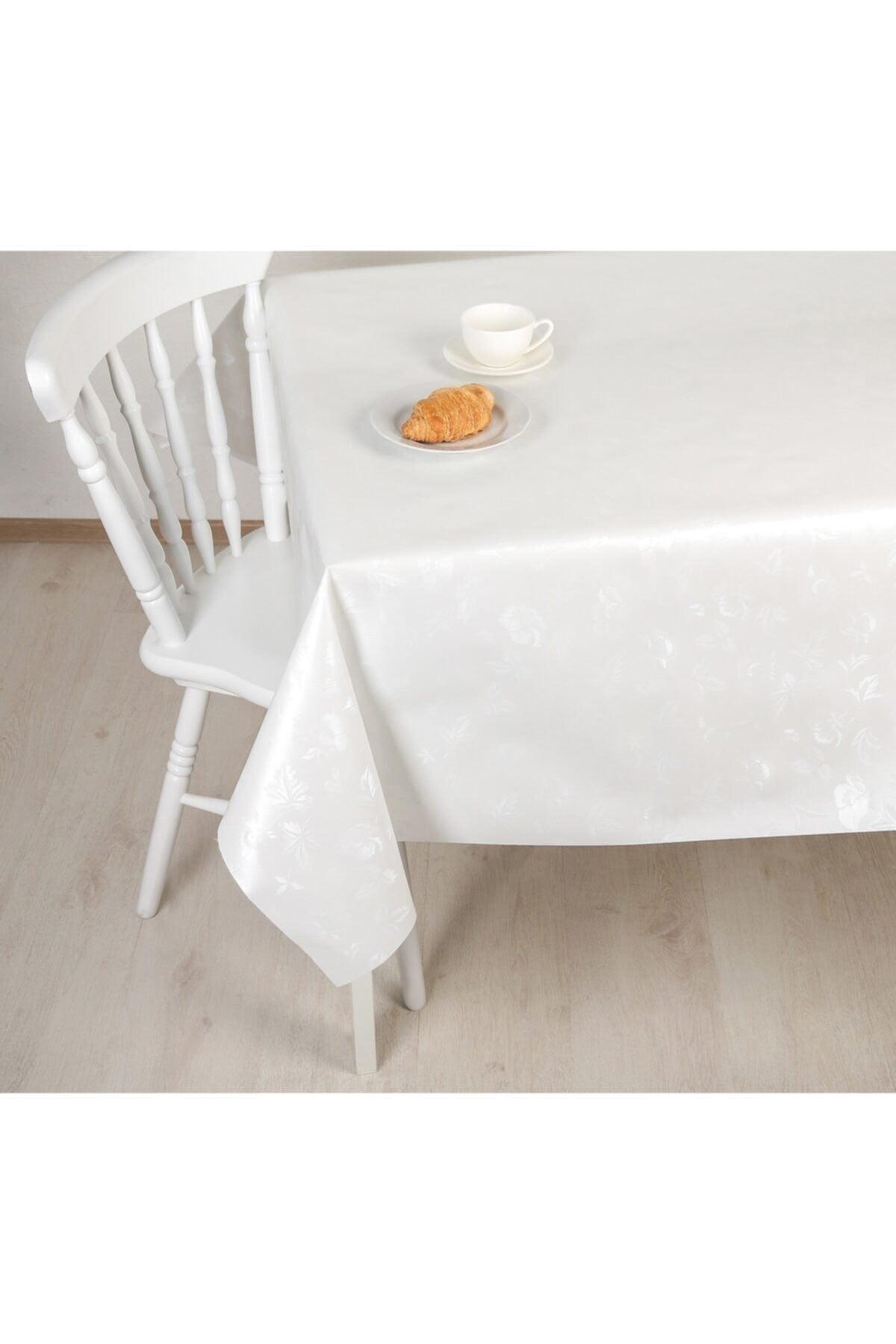 White Color Lined Wipeable Pvc Oilcloth Table Cloth For 4-6-8-12 Persons - Swordslife