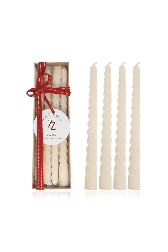 White Candlestick Candle - 4 Pieces Cotton Wicked Long Curled Candle - Swordslife