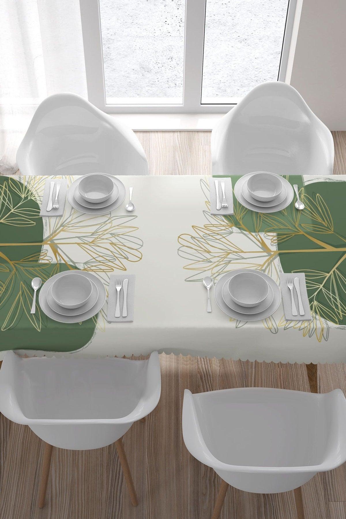 Gold Yellow Leaf Pattern Tablecloth on a White Background - Swordslife